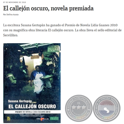 EL CALLEJÓN OSCURO, NOVELA PREMIADA - Por DELFINA ACOSTA - Domingo, 07 de Noviembre de 2010